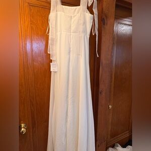 Long white tie strap chiffon bridal shower dress